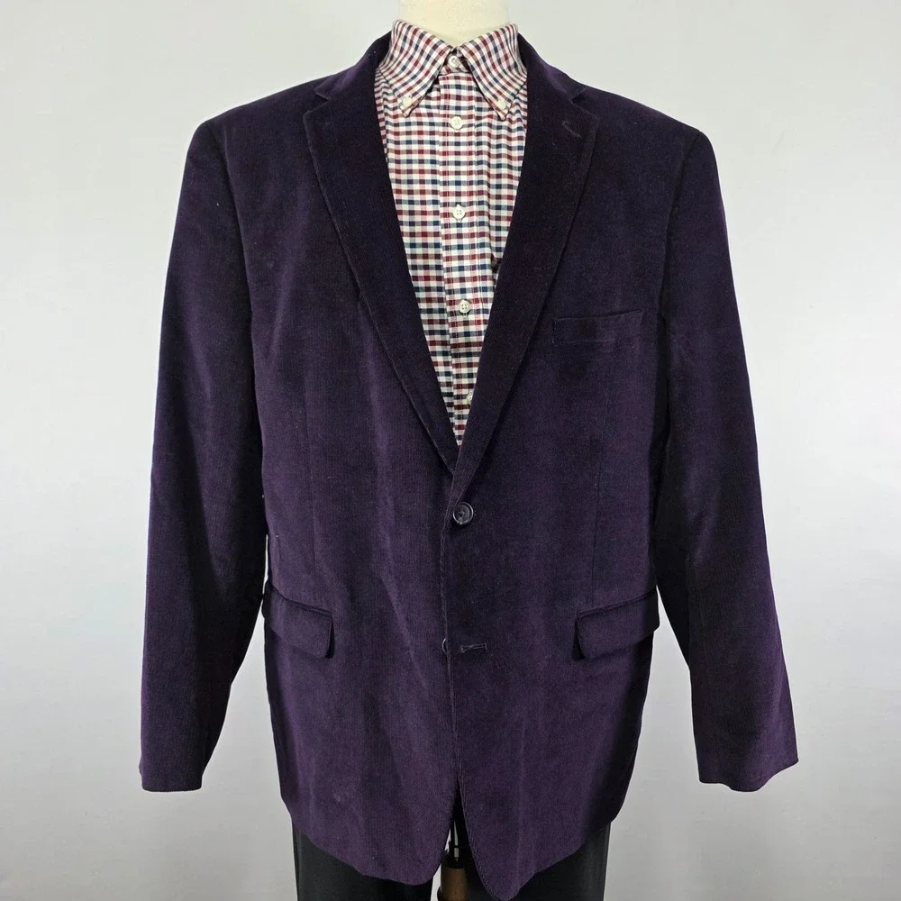 Alan‎ Flusser Men's Sport Coat Blazer Two Button Dark Purple Corduroy Cotton XXL